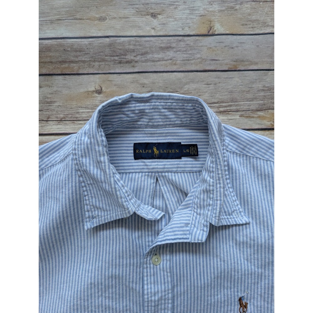 Ralph Lauren Oxford Shirt Mens Large Cotton Blue White Stripe Long Sleeve Pony